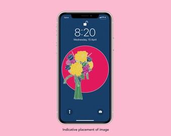 Hydrangeas Flower Bouquet 1 Illustration Smartphone Screensaver Mobile Wallpaper Lock Screen Home Screen Digital Download iphone wallpaper