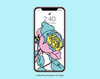 Rose Illustration Smartphone Screensaver Mobile Wallpaper Lock Screen Home Screen Digital Download iphone wallpaper