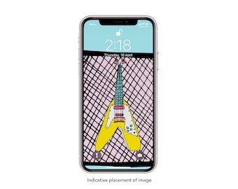 Guitar Flying V Retro Illustration Smartphone Screensaver Mobile Wallpaper Lock Screen Home Screen Digital Download iphone wallpaper