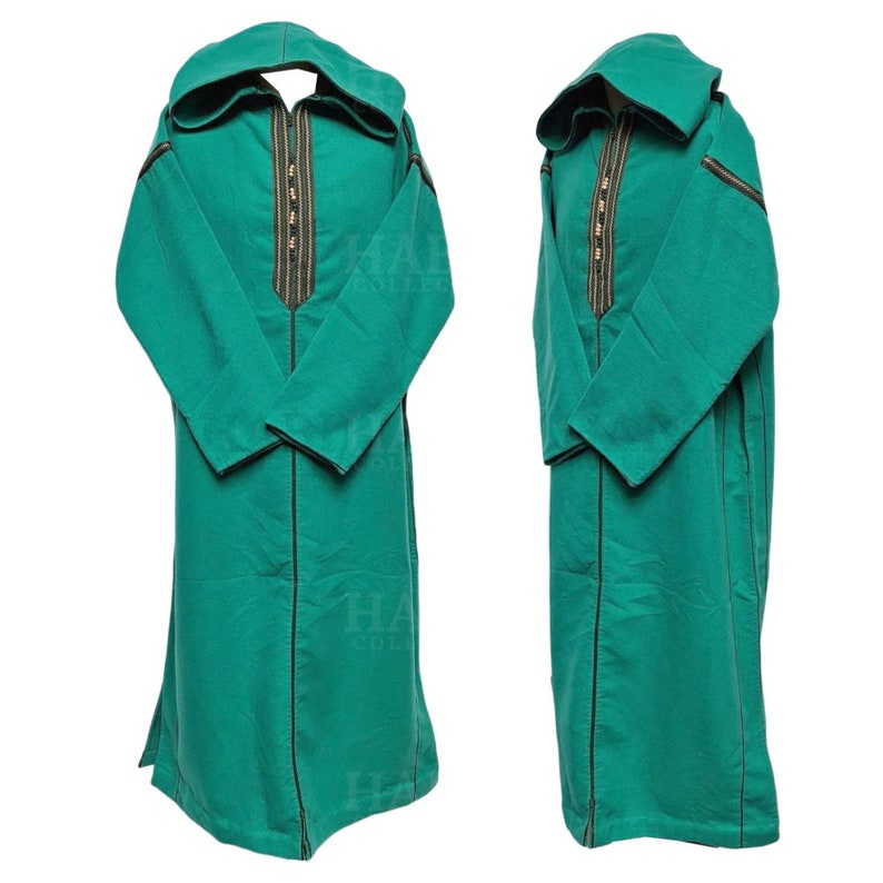 Moroccan Winter Cashmere Wool Blend Turquoise Green Hooded Thobe Djellaba shops