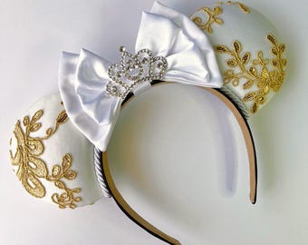 All White Princess Mia Ears: Mouse Ears with Tiara