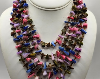 Vintage Multi Strang Perlmutt Muschel Chip Perlenkette Bunt Boho