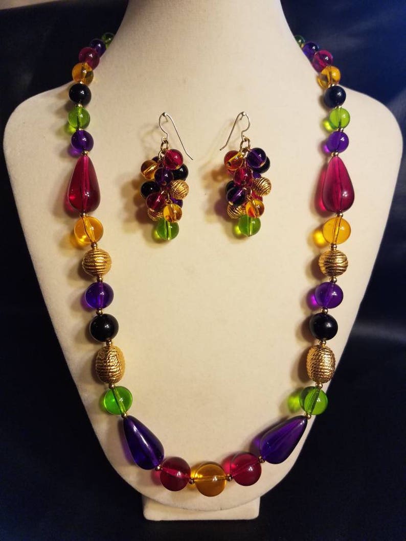 Liz Claiborne bead necklace and earrings. LCI colorful set | Etsy