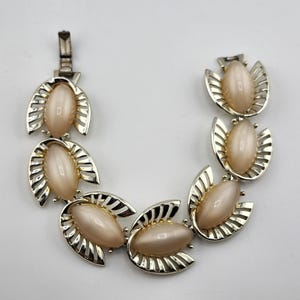 Vintage H & S Gold Tone Moonglow Lucite Link Bracelet MCM