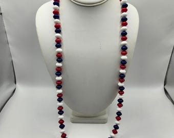 Naszyjnik z koralików Vintage Crown Trifari w kolorze czerwonym, białym i niebieskim, w stylu patriotycznym i marynistycznym