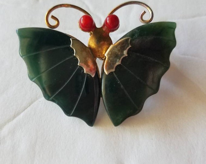 Jade Butterfly Brooch Vintage Etsy