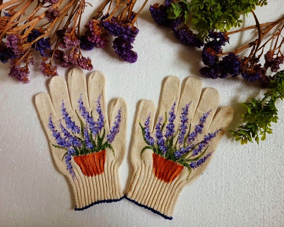 Garden cotton gloves Lavender Gardening gloves Handpainted Gardening gifts for women Gifts for gardeners Presents for mom
