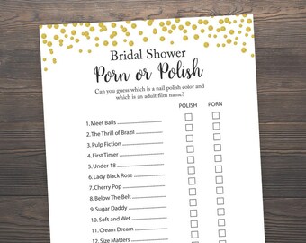 Porn or Polish, Bridal Shower Games, Bachelorette Party Games, Hen Party Game, Nail Polish or Adult Film Game, Gold Confetti Bridal, J001