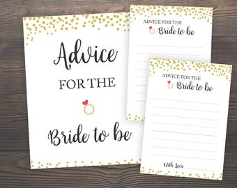 Advice for the Bride to be, Bridal Shower Games, Advice for Bride Cards Printable, Bridal Advice Cards,Gold Confetti Bridal Shower, J001