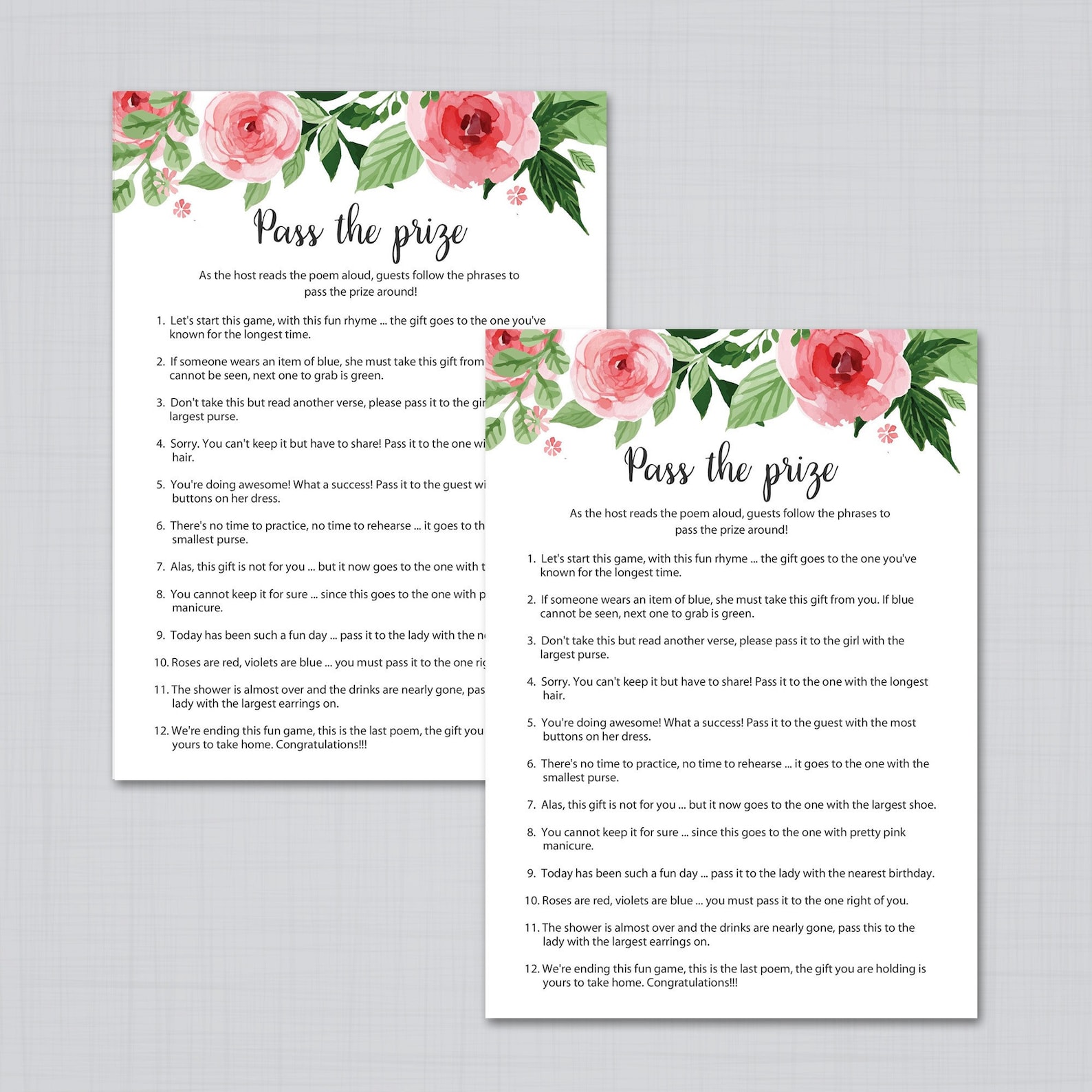 Pass the Prize, Bridal Shower Games, Pass the Parcel Game, Floral