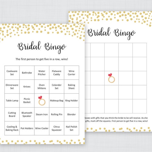Printable Bridal Shower Bingo Game Prefilled Bingo Game Cards Etsy