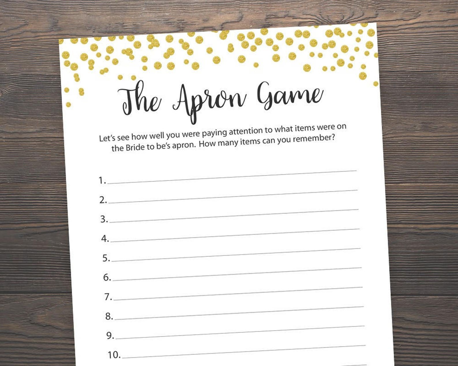 The Apron Game, Bridal Shower Games, Printable Games, Bridal Shower