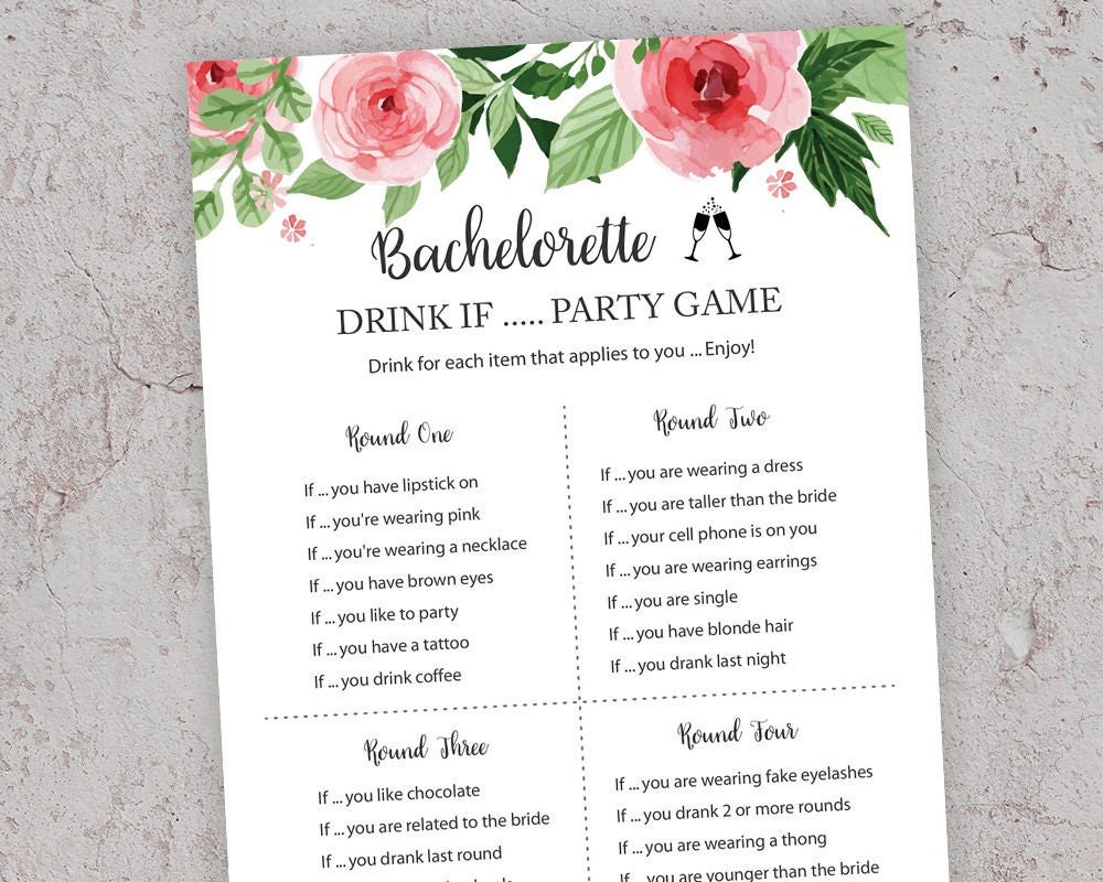 Drink if game Floral Bridal Shower Bachelorette Party Games Etsy