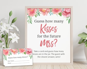 Pfingstrosen Wie viele Küsse für die Zukunft Mrs, Kisses in the Jar, Bachelorette Pink Peony Floral Bridal Shower Printable, Guess the Kisses,J029