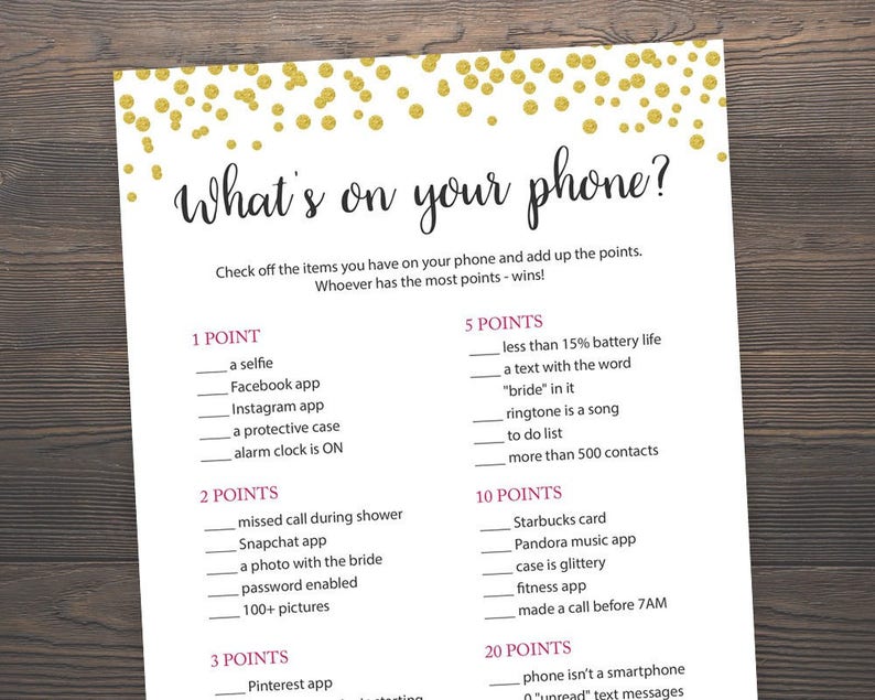 What s On Your Phone Bridal Shower Game Printable Printable Word Searches