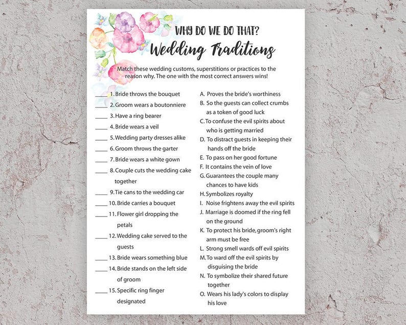 Why Do We Do That, Bridal Shower Games, Wedding Traditions Quiz, Pink Bridal Shower, Name That