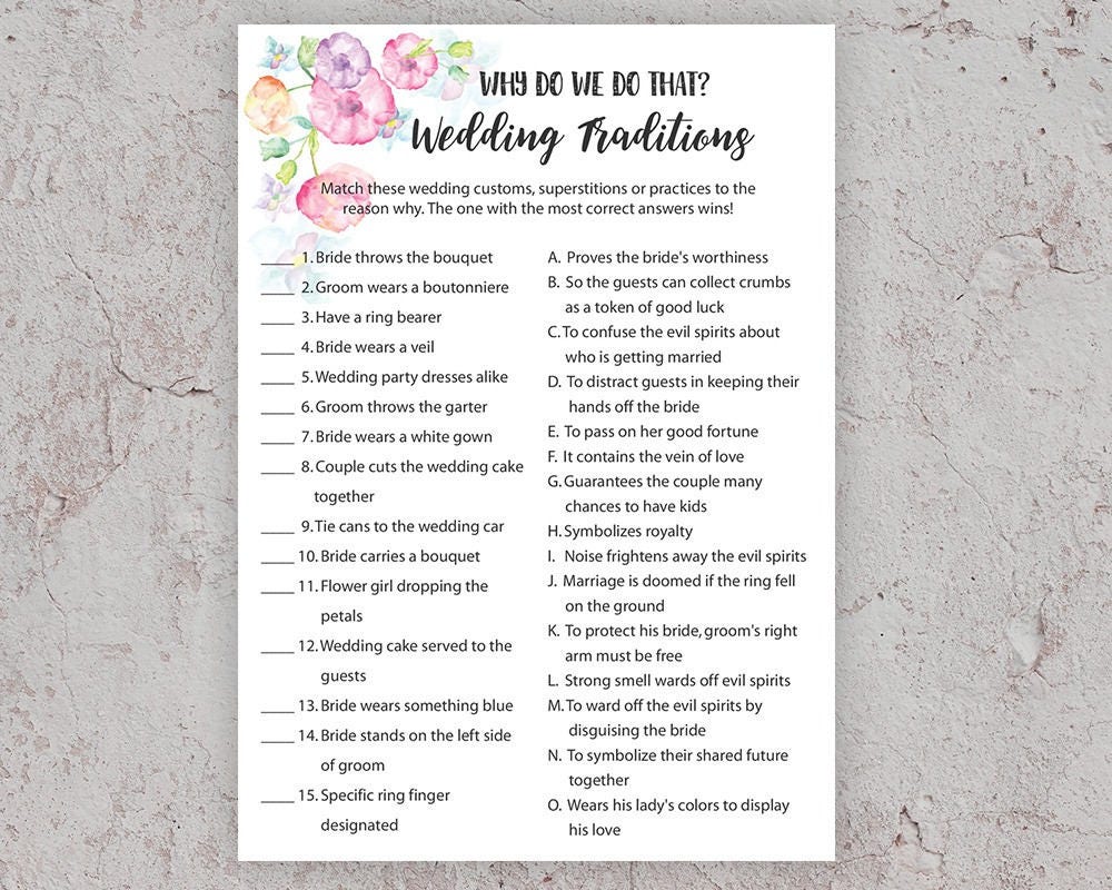 Why Do We Do That, Bridal Shower Games, Wedding Traditions Quiz, Pink Bridal Shower, Name That
