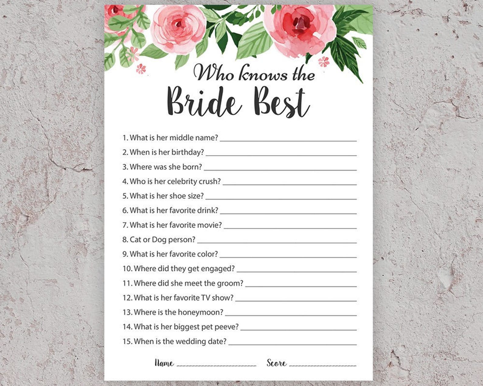 Who Knows the Bride Best Bridal Shower Games How Well Do You - Etsy