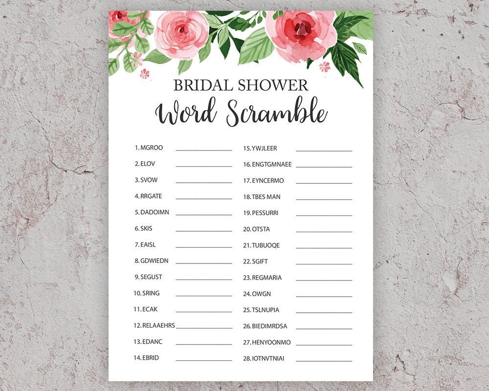 bridal shower games bridal word scramble floral bridal etsy