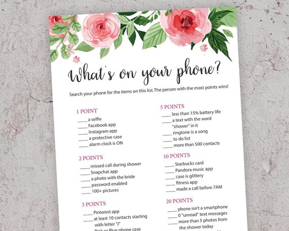 What S On Your Phone Bridal Shower Games Printable Etsy