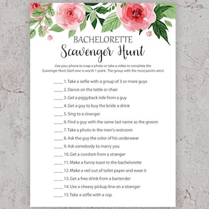 Bachelorette Scavenger Hunt, Bridal Shower Games, Floral Bridal Shower, Bachelorette Games, Hen Party Game, Girls Night Out, J003