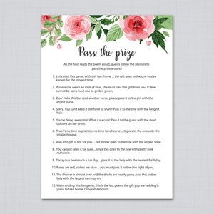 Pass the Prize, Bridal Shower Games, Pass the Parcel Game, Floral Bridal Shower, Bachelorette Party Games, Rhyme Game, Parcel Game, J003