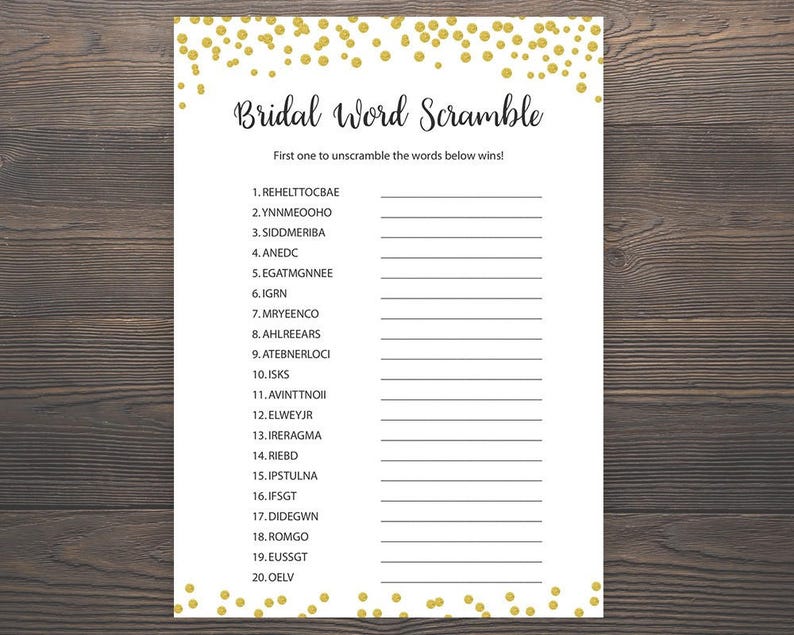 bridal word scramble bridal shower games unscramble shower etsy