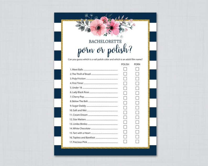 Blue Ivory Porn - Porn or Polish, Navy Blue Gold Bridal Shower Games, Bachelorette Party  Games, Blue Hen Party, Hens Night, Printable Bachelorette, J026