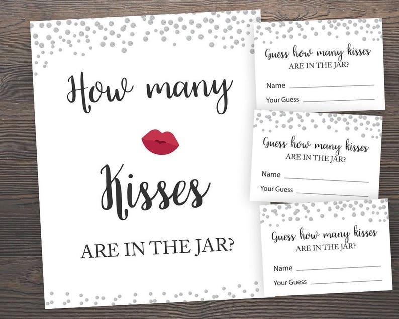 How Many Kisses Sign Bridal Shower Games Guess How Many Etsy