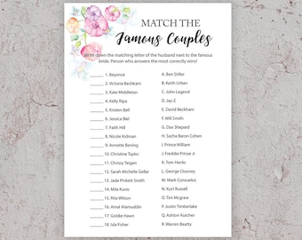 Famous Couples, Bridal Shower Game, Famous Couples Game, Celebrity Couples Game, Pink Bridal Shower Game,Celebrity Matching Name Game, J010