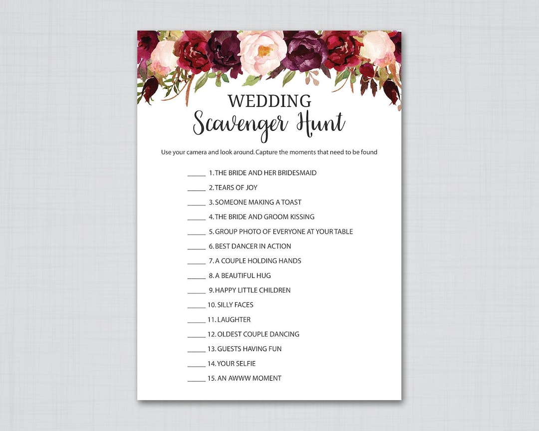 Wedding Scavenger Hunt Blush Wine Floral Wedding Shower Etsy Australia