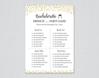 Gold Bachelorette Drink If Party Game, Printable Bachelorette Games, Hen's Night, Drink If Game, Hen Party, Gold Bachelorette Party, J001