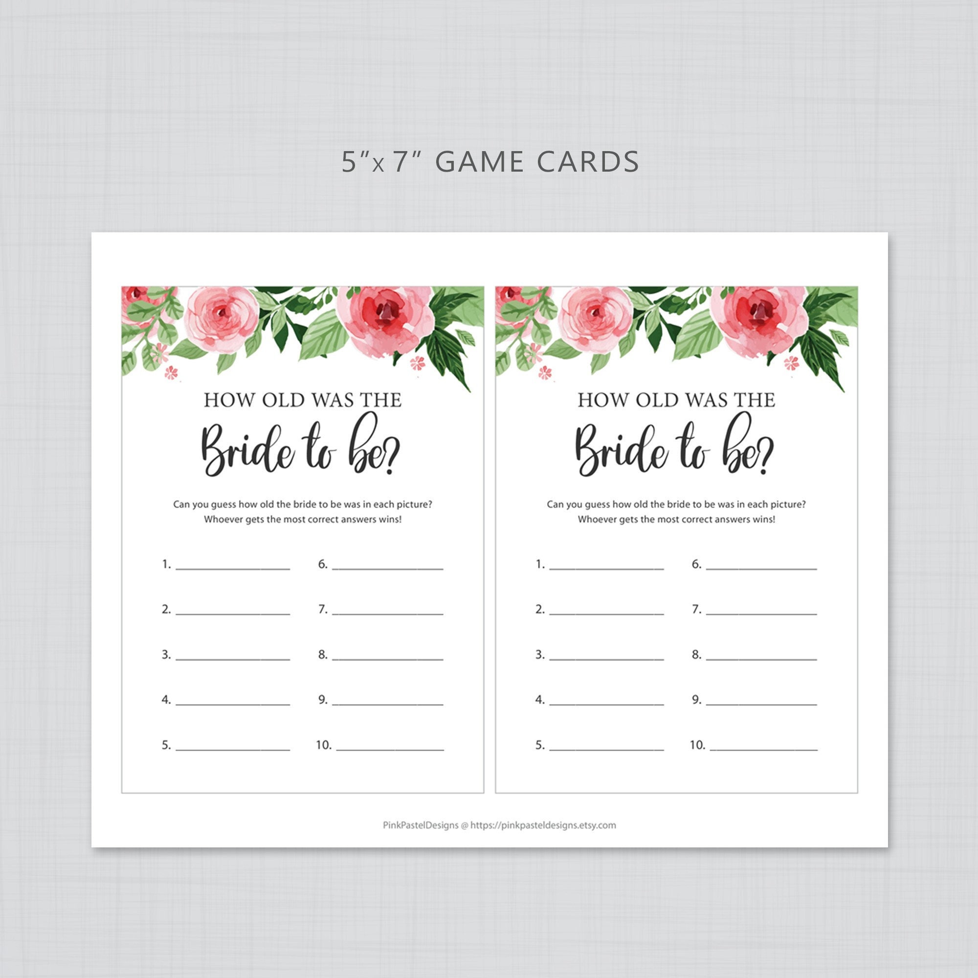 How Old Was the Bride to Be, Bridal Shower Games, Printable Bridal