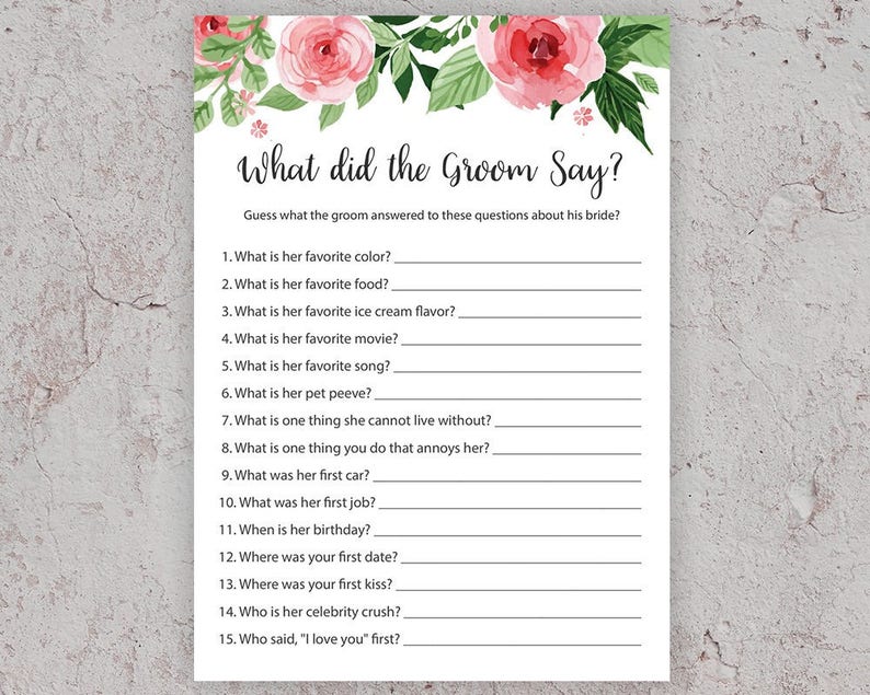What Did the Groom Say, Bridal Shower Games, What Did He Say About Her ...