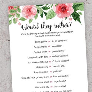 Would They Rather Bridal Shower Games Printables Bridal - Etsy