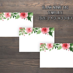 Blank Name Tag Template, Floral Name Tags, Wedding Adhesive Name Tag, Instant Download, Wedding Name Badges, pdf printable, J003