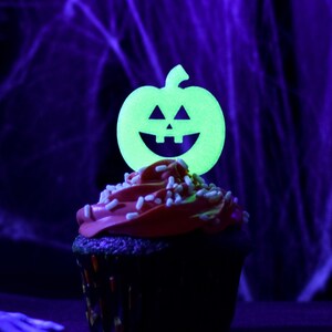 Glow in the Dark Halloween Cupcake Toppers Set of 6 3D Printed Plastic image 2