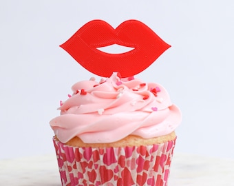 Lips Valentines Day Cupcake Toppers  - Set of 6 3D Printed Plastic