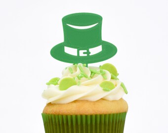 Leprechaun Hat Cupcake Toppers - Set of 6 3D Printed Plastic