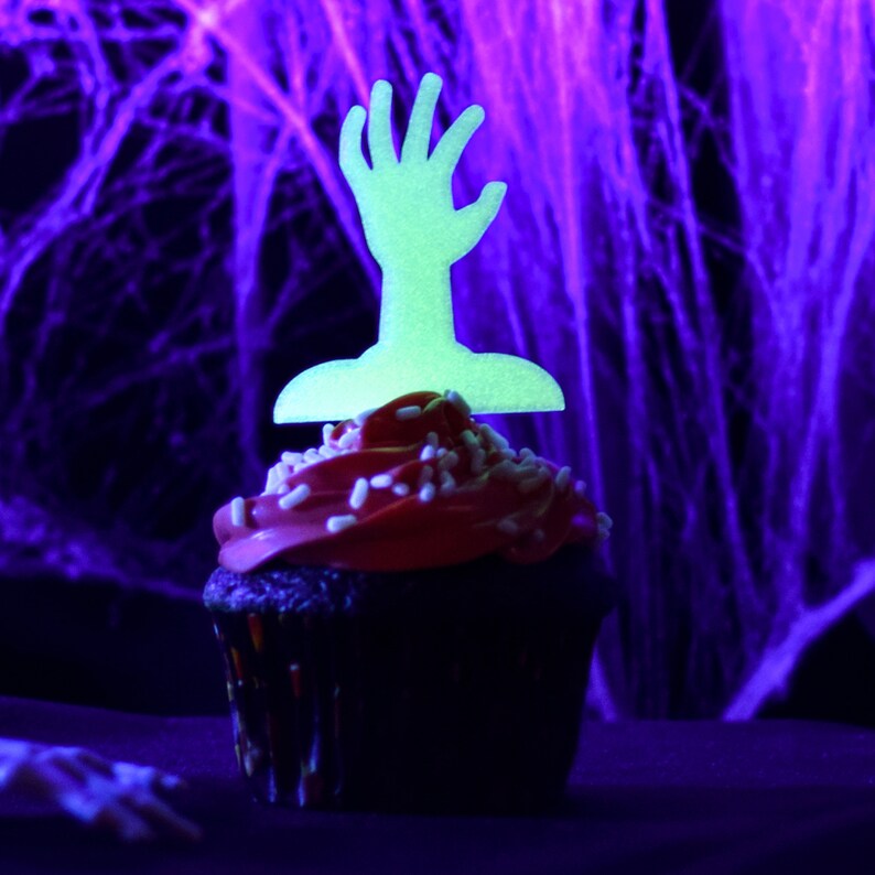 Glow in the Dark Halloween Cupcake Toppers Set of 6 3D Printed Plastic image 6