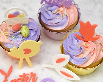 Spring Easter Cupcake Toppers - Set of 7 3D Printed Plastic