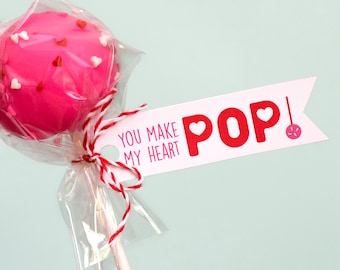 Editable Cake Pop Valentine Tag Printable - Instant Download, Instantly Customize