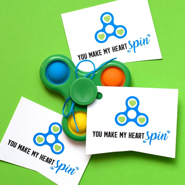 Editable Fidget Spinner Valentine Tag Printable in Blue, Green, Pink - Instant Download, Instantly Customize