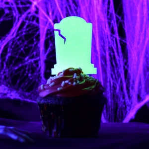 Glow in the Dark Halloween Cupcake Toppers Set of 6 3D Printed Plastic image 4