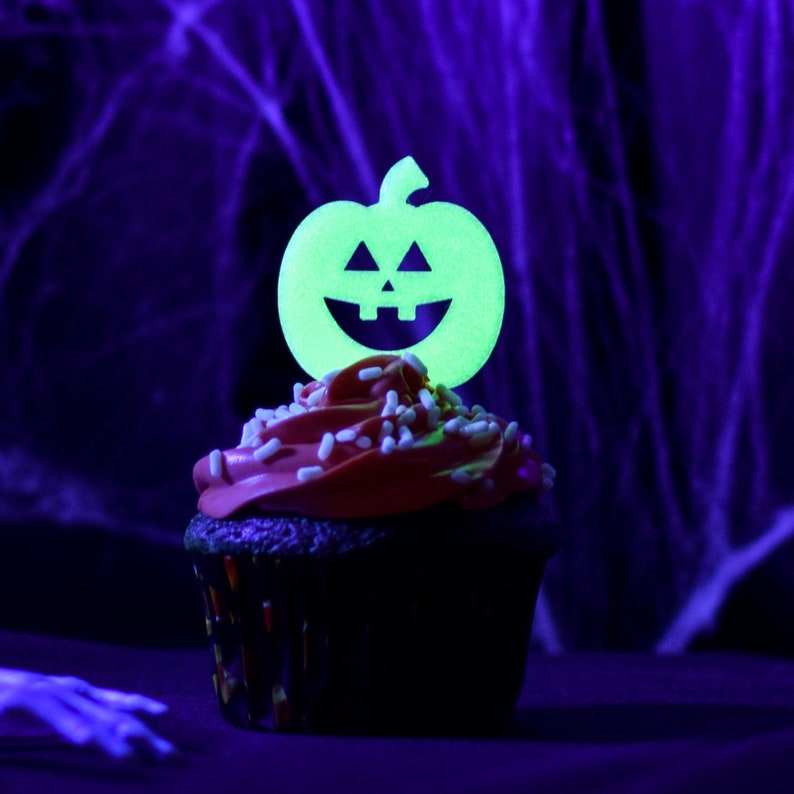 Glow in the Dark Halloween Cupcake Toppers Set of 6 3D Printed Plastic image 2