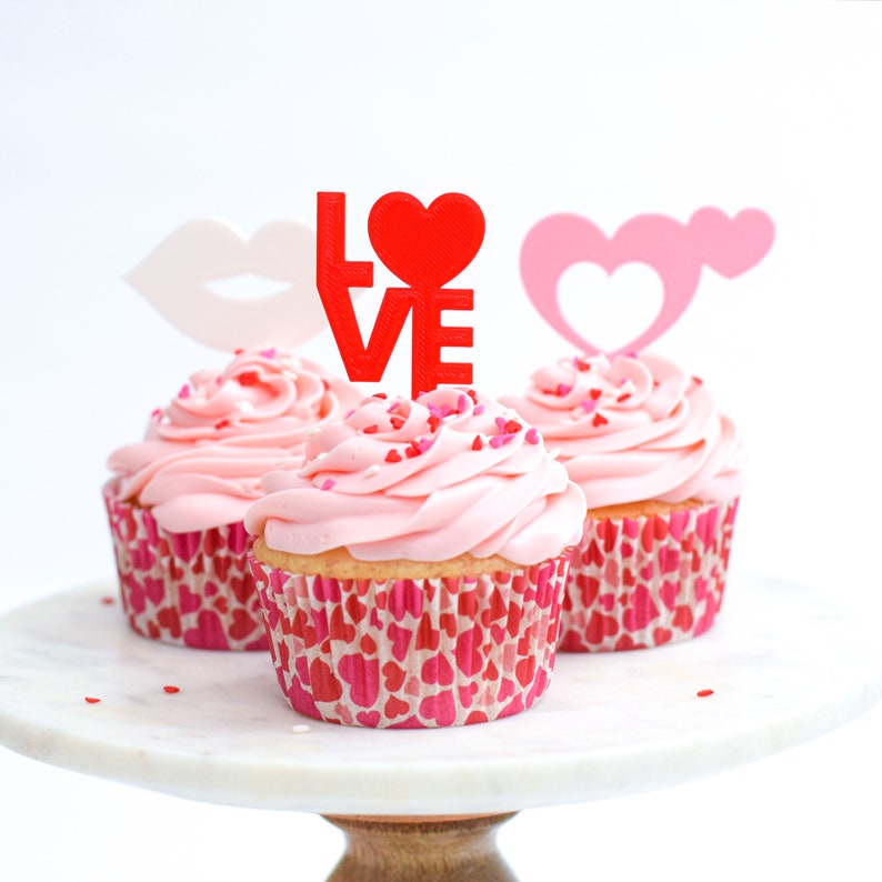 Valentines Day Cupcake Toppers Set of 6 3D Printed Plastic image 1