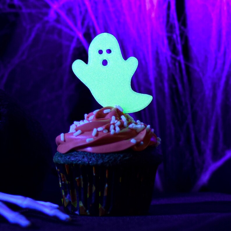 Glow in the Dark Halloween Cupcake Toppers Set of 6 3D Printed Plastic image 3