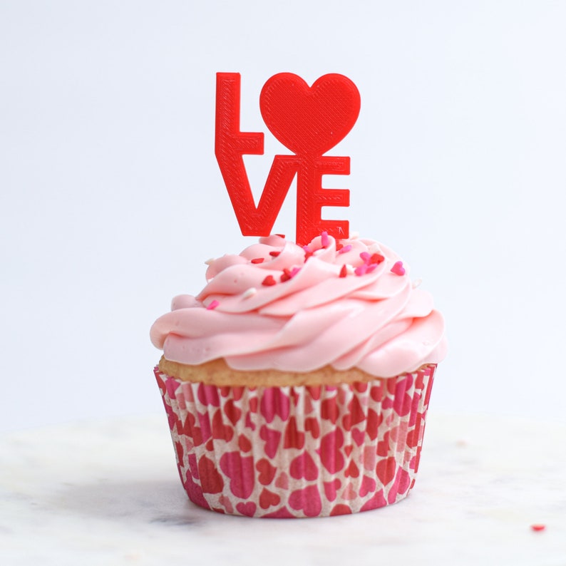 Valentines Day Cupcake Toppers Set of 6 3D Printed Plastic image 5
