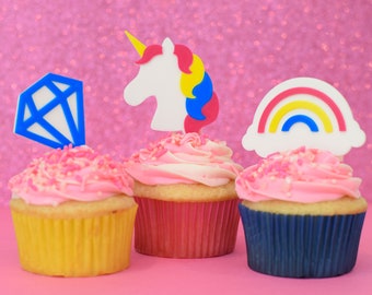 Rainbow Star Unicorn Roller Skate Cupcake Toppers - Set of 6 3D Printed Plastic