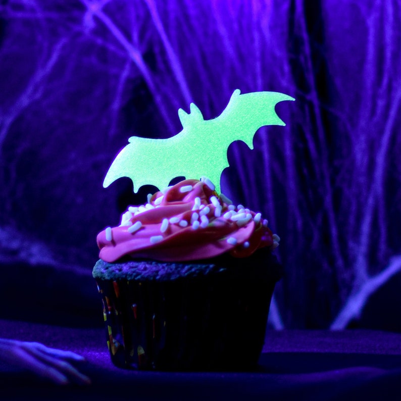 Glow in the Dark Halloween Cupcake Toppers Set of 6 3D Printed Plastic image 1